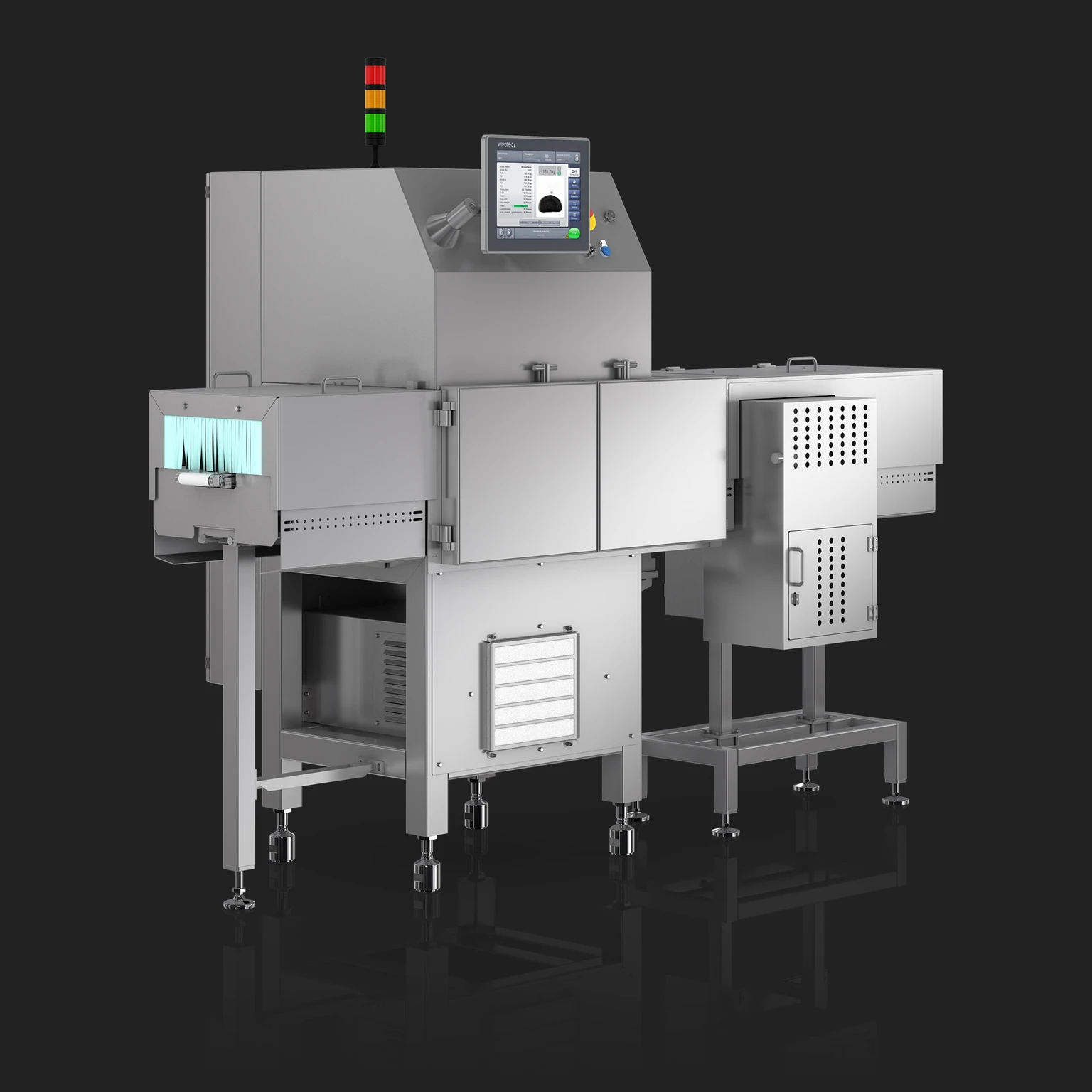 Checkweigher and X-ray inspection a space saving unit X-ray inspection and checkweigher in one unit: SC-W left view
