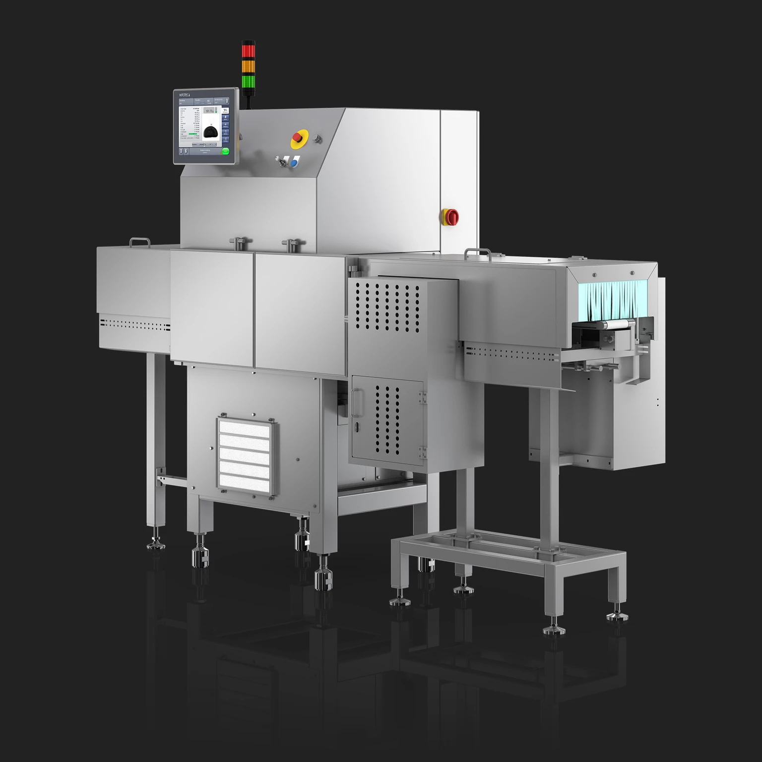 Innovative X-ray scanner and the proven checkweigher technology X-ray inspection and checkweigher in one unit: SC-W right view